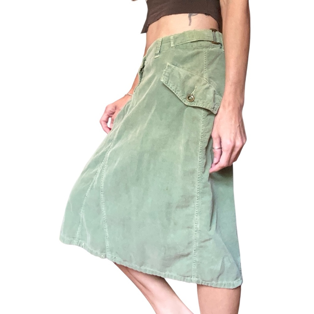 Da-Nang Olive Embroidered Corduroy Skirt